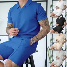 Męskie projektanty dresy letnie stroje dwuczęściowe zestaw stały kolorowy waflowy koszulka i szorty i szorty 3xl