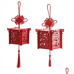 Party Favor Lantern Candy Box Chinese Red Wood Hollow Portable Present Boxes Wedding Packaging Drop Delivery Home Garden Festive Supp Dhjul