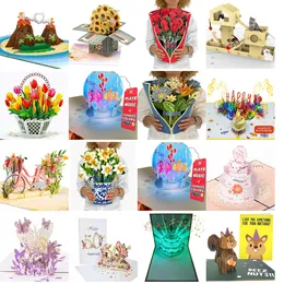 인사말 카드 팝업 영어 수선화 12 인치 라이프 크기의 꽃 꽃다발 3D 팝업 노트 카드 및 봉투 드롭 배달 amhgi