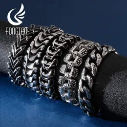 Bangle Fongten Vintage Punk Charms Link Bracelet Skull Stainless Steel Skull Snake Viking Dainty Cuff Bangle Men Jewelry