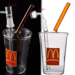 McDonald's Glass Bubbler Narghilè Oil Bong Accessorio Beaker Dab Rigs inebriante Bong in vetro con giunto da 14 mm 20,5 cm