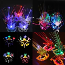 Party Masks 10st Halloween Butterfly Glowing Light Up Mask Women Lady Flashing Masquerade Masks Party Christmas Decoration Wedding Bar 230523