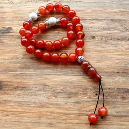 Roupas muçulmanas tasbih rosary misbaha 33 miçangas naturais de ágata vermelha de pedra artesanal Islam subha misbaha allah oração de miçangas