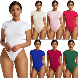 Women's Jumpsuits Rompers Sexy Bodycon Women Bodysuit Short Sleeve O Neck Open Basic White Black Red Overalls Women Body Top Skinny Rompers Female 230522