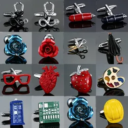 Novelty Cuff Button 18 Styles Option Cola/Heart/ pen/ Beer Cap/ safety helmet/ glasses/rose Style Cufflinks abotoadura