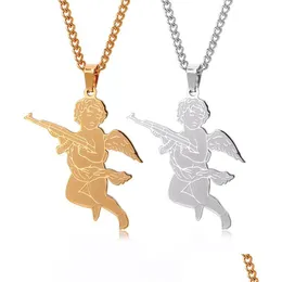 Pendanthalsband Personlig Guardian Angel rostfritt stål Mens Hip Hop Halsband Party Decoration Fashion Accessories Drop Delive DH8Y5