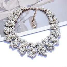 Necklaces Fashion Faux Pearls Large Collar Statement Choker Necklace Women Indian Ethnic Crystal Rhinestone Big Bib Necklace Jewelry 2022