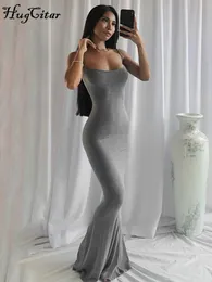 기본 캐주얼 드레스 Hugcitar Satin Slip Sleeveless Backless Slim Sexy Maxi 드레스 스프링 여성 파티 Y2K Concise Bodycon Elegant Clothing 230522