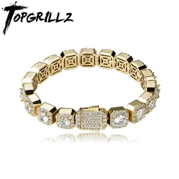Bangle Topgrillz Iced Clustered Tennis Armband i gult/vitt guld (10 mm) med vårlås Hip Hop -modesmycken