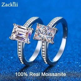 Anneaux 2CT émeraude/coupe radieuse Moissanite diamant bague de fiançailles femmes graduées pierres latérales promesse bague de mariée 925 bijoux en argent