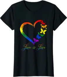 Kvinnokläder Butterfly Heart Rainbow Love Is Love LGBT Gay Lesbian Pride T-Shirt Women's T-shirt Tryck