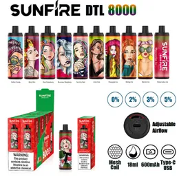 Autentisk Sunfire 8000 Puffs DTL engångsvap 18 ml Förspillad 600mAh USB -laddning Justerbar luftflödeselektronisk cigarettanordning 20 mg 30 mg 50 mg av Aierbota