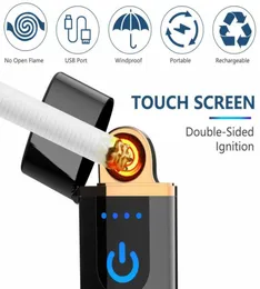 USB -uppladdningsbar elektrisk värmare Touch Sensor Metal Cigarettavkänning Lättare vindtät tunn laddning Fullskärmsändare Mini G4425193