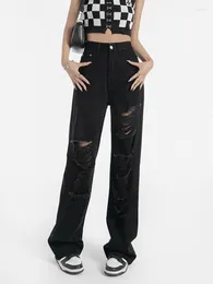 Jeans pour femmes Noir Déchiré Filles Trous Y2k Vêtements Baggy Streetwear Taille Haute Denim Pantalon Bleu Vintage Pantalon