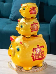 Nya figurer Golden Pig Piggy Bank för Papper Money Large Cartoon Secret Coin Money Box Adult Barn Söt prydnad Tirelire Hemdekoration G230523