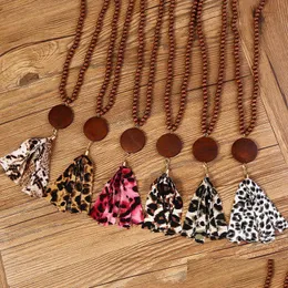 Pendant Necklaces Leopard Pattern Tassel Necklace Natural Wood Beaded Cloth Personalized Retro Ethnic Style Creativity Gift Drop Del Dhrb4