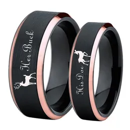 Bands Deer Family Tungsten Ring Elk Design Design Her Buck His Wedding Band Ring Black con Rose Golden Custom Incised Personalized