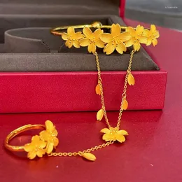 Cherry Blossom Link Bracelet 24K Gold Plated One Piece Chain