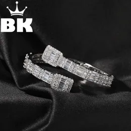 Браслеты THE BLING KING CZ на заказ, открытый квадратный циркониевый багет со льдом, регулируемый браслет для мужчин, роскошная Прямая доставка