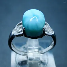 Cluster-Ringe, natürlicher Larimar-Ring, 925er Sterlingsilber, Schmuck, ovaler Schnitt, 8 x 10 mm, Vintage-Hochzeit, Verlobung, Frauen