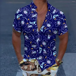 Męskie koszule Męskie Mężczyzn Swobowy krótki rękaw Sprężyny Lato Turndown Neck 3D Printed Fashion Top Mens Bluzka Buzja Down Down Down