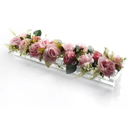 Wazony czyste akrylowe prostokątne wazon kwiatowy z pokrywką ślubny stół obiadowy kwiatowy centrum Morden Floral Vases Dom Dekorat 230522
