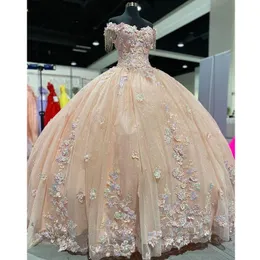 Champagne Glitter Quinceanera Dresses With 3DFlower Beading Robes De Ball 2023 lace-up corset Prom vestido de aniversario de 15 anos