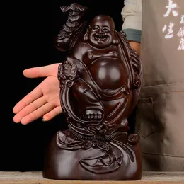 Strand snqpwooden snidande dekorati från Dasheng med "välsignelser i ögon" fast trä maitreya buddha staty för hemmet