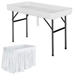 4 -футовый складной столик для складного стола с подходящей юбкой белой
