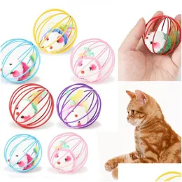 Toys de gatos Caija de bola de metal caseira com mouse de pelúcia dentro de animais de estimação Pets Pets Supplies de peles