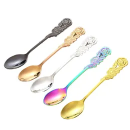 Spoons Creative Rose Stainless Steel Mixing Household Coffee Scoop Portable Dessert Spoon Kitchen Bar Tableware 7 Colors Drop Delive Dhiax