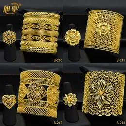 Bangle XUHUANG Dubai Pulseiras largas com anéis para mulheres Nigeriano Jóias de luxo Casamento Noivado Banquete Presentes Africano Banhado Bangle