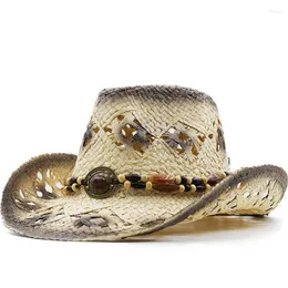 Berets Mode Höhlte Western Cowboy Hut Handgemachte Natürliche Stroh Für Frauen Männer Im Freien Sommer Strand Sonnenhüte Sombrero Hombre