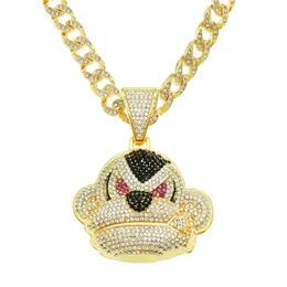 naszyjnik do łańcucha męskiego kubańskie łącze złota łańcucha mrożona biżuteria Hip Hop Full Diamond 3D Monkey Naszyjnik
