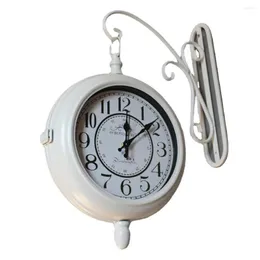 Wall Clocks 30 Cm Double Sided Clock Retro Mute Iron Art Mounted With Vintage Antique-Look Bracket Indoor Garden Hanging