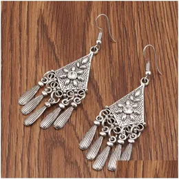 Dangle Chandelier Womens Carved Fringe Tibetan Sier Earrings Gstqe021 Fashion Gift National Style Women Diy Earring Drop Delivery J Dhj2P