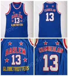 Harlem Globetrotters 13 Wilt Chamberlain Movie Basketball Maglie Vendita a buon mercato Squadra Colore Blu Tutte cucite Chamberlain Uniformi High Qua