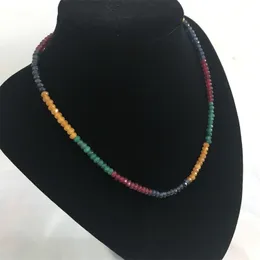 Chokers Natural Emeralds Rubies Sapphires 3x4mm pärlor Kvinnor Luxury Halsband Cirka 45 cm varna föregångare Stone 230524