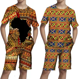 Setler/Takımlar Yaz 3d Afrika Baskı Gündelik Çocuk Şortları Kızlar Kıyafetleri Vintage Hip Hop Tişörtleri Şortları Takımlar Erkek Trailsuit Set 230523