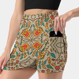 Skirts - Oriental Flower Pattern Women's Skirt Mini A Line With Hide Pocket Gentle Light Eastern Motif Floral