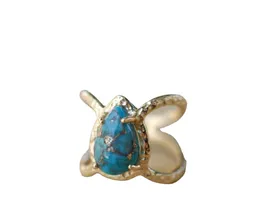 New European and American luxury inlaid pear shaped turquoise ring party engagement ring