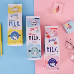 Cancelleria coreana Cute Cartoon Milk Box Pencil Pouch Kawaii Avocado Custodie Creative Student Leather Pen Bag
