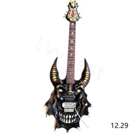 Hand Carved COW Skull Head Electric Guitar Colorful Painting FR Tremolo Bridge In Stork