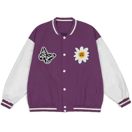 Jaquetas masculinas Butterfly Daisy Bordery Bombery Jacket Mulheres 2023 Pu Leather Sleeves Coat Men Men Hip Hop Harajuku Varsity