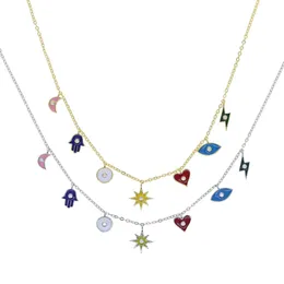 Halsketten Bunte Emaille Charm Mädchen Frauen Schmuck Schöne Mond Auge Hand Bolzen Herz Charms Wunderschöne Frauen Halsband Halskette