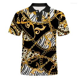 Freizeithemden für Herren IFPD Mode Herren Luxus Button Shirt Sommer 3D Barock Stil Goldene Kette Sportswear Oversize Kurzarm Tragen