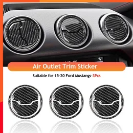 New 3pcs Real Carbon Fiber Interior Trim Sticker for Ford Mustang 2015-2020 Air Outlet Dashboard Vent Cover Car Interior Accessories