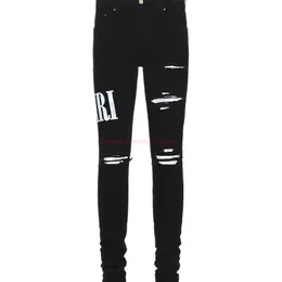 Designerkläder Amires Jeans Jeansbyxor Amies Store Trend Märke Jeans Män Distressed Ripped Skinny Motocycle Biker Rock Hiphop Byxor Mode Raka Byxor 89