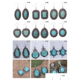 Dangle Chandelier Womens Diy Tibetan Sier Turquoise 12ピースたくさんのミックススタイルの楕円形のハートヨーロッパビーズイヤリングGTTQE10ドロップDEL DHJDH