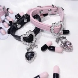 Charm Bracelets Black Pink Blue Inlaid Rhinestone Bowknot Love Pearl Buckle Drop Bracelet For Women Shining Fashion Choker Female